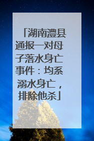 湖南澧县通报一对母子落水身亡事件：均系溺水身亡，排除他杀