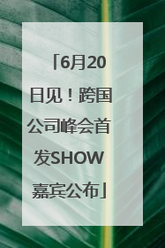 6月20日见！跨国公司峰会首发SHOW嘉宾公布